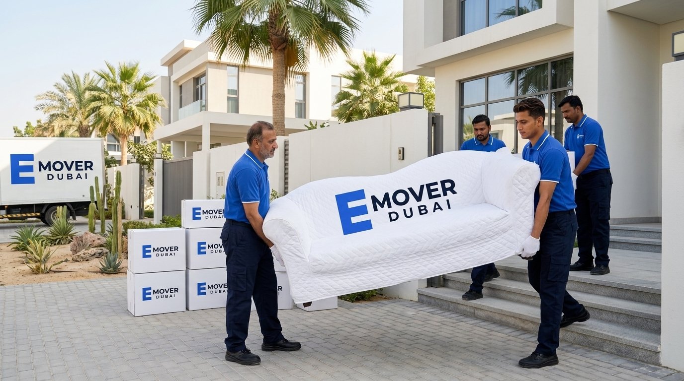 Crew reassembling a bed frame in position at the new Dubai address