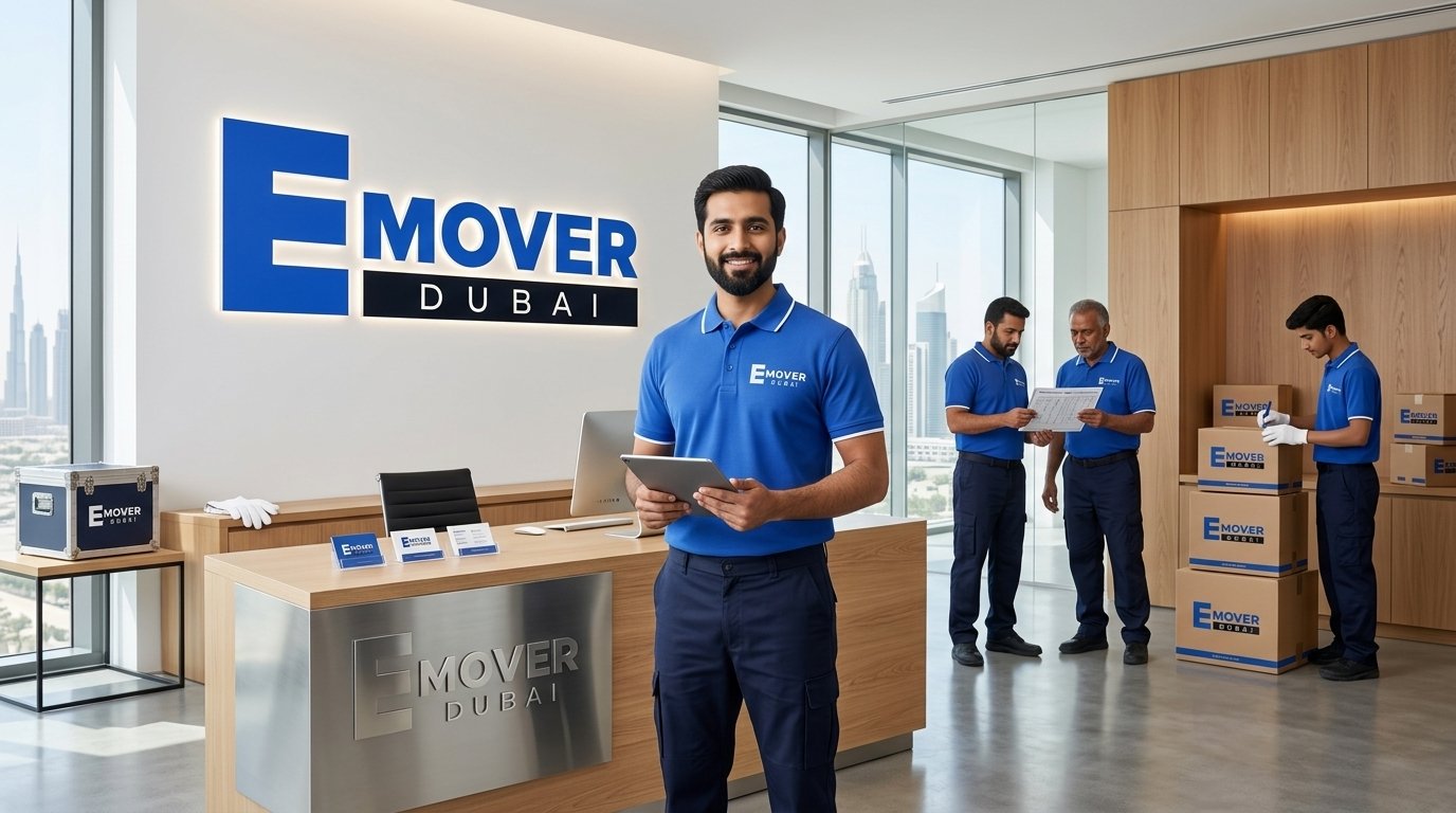 eMover Dubai move coordinator and uniformed crew on site at a handover